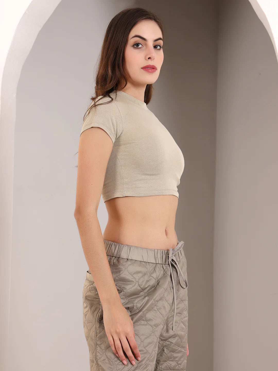 Beige Crop Tee