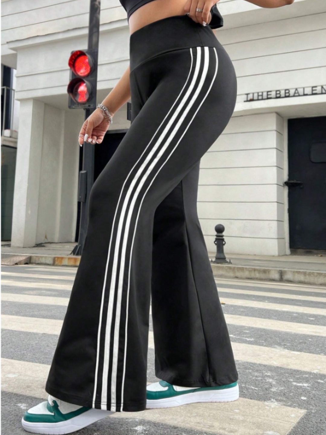 Black Stripe Flare Plus Size Legging