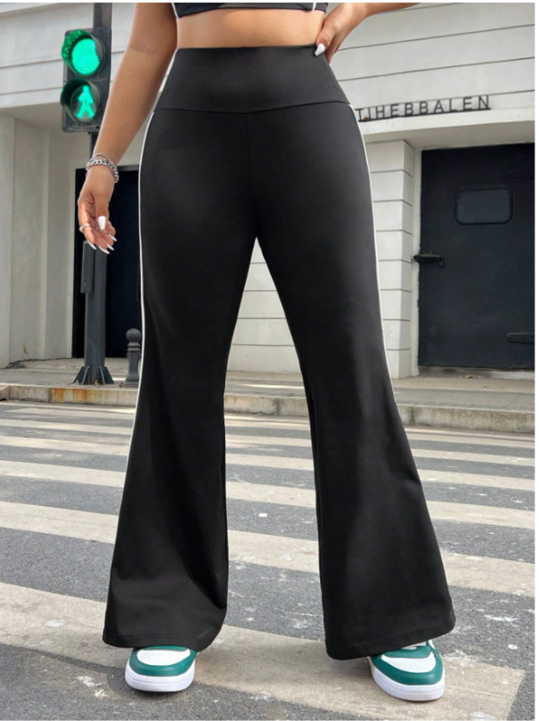 Black Stripe Flare Plus Size Legging
