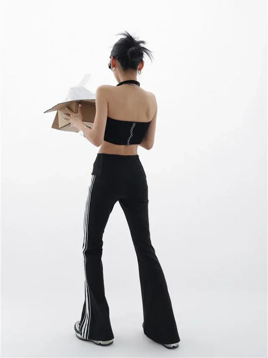Black Stripe Flare Leggings