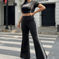Black Stripe Flare Plus Size Legging