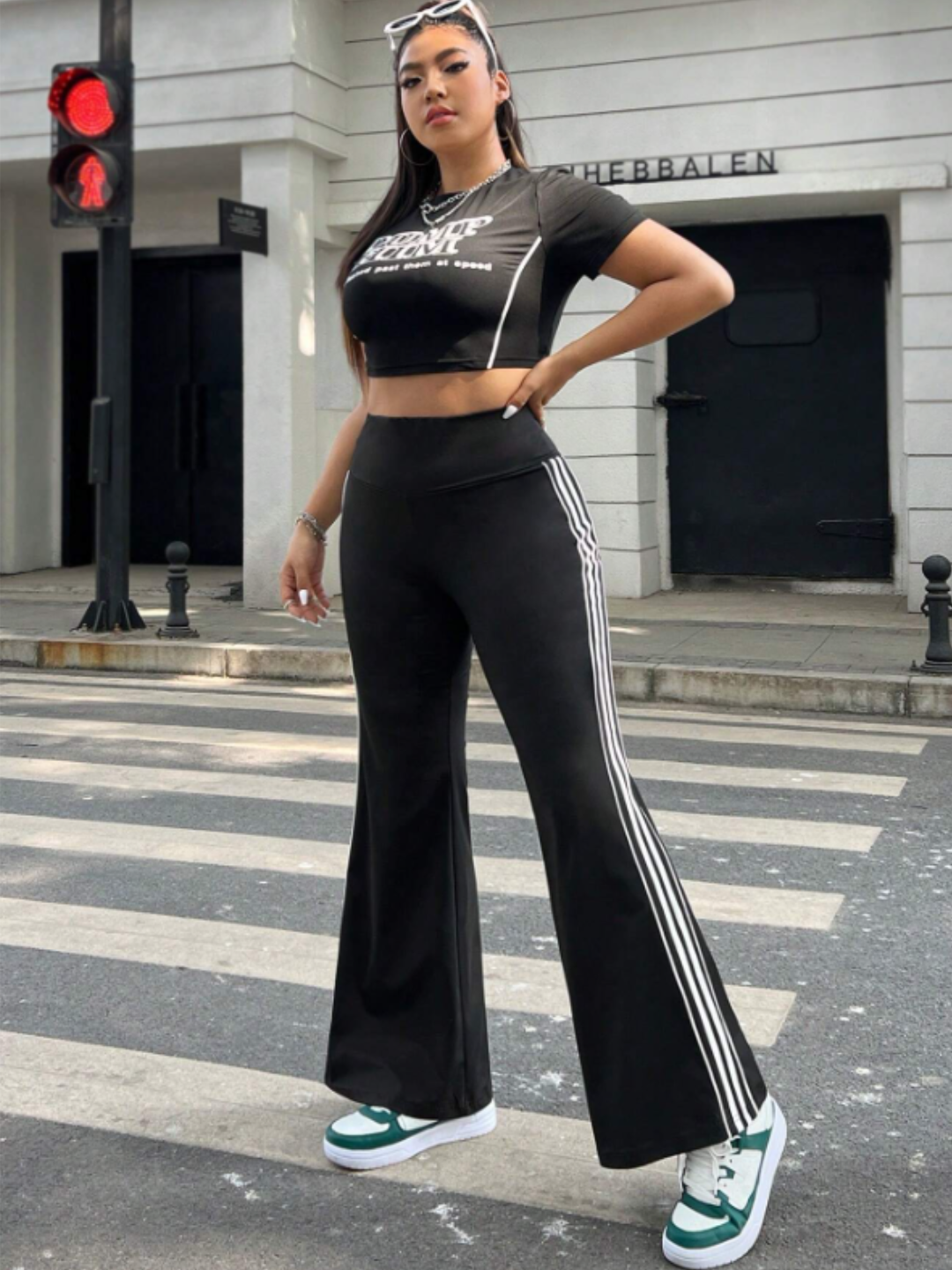 Black Stripe Flare Plus Size Legging