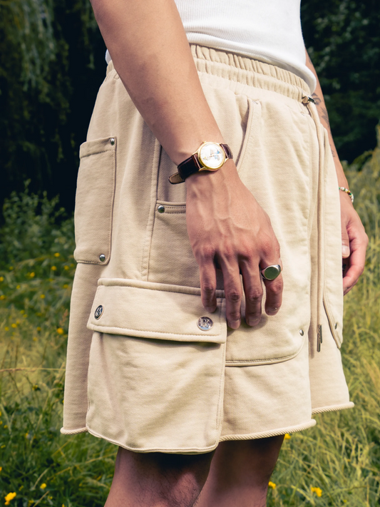 Beige Cargo Sweat Shorts