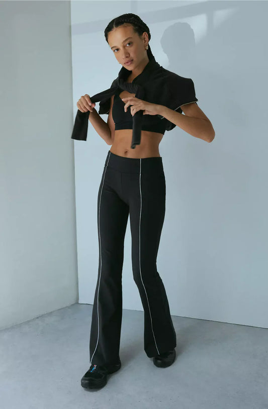 Black Piped Flare Pant