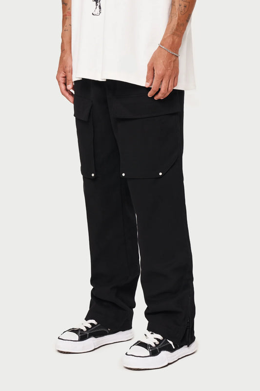 Black Ripstop Twill Straight Cargos