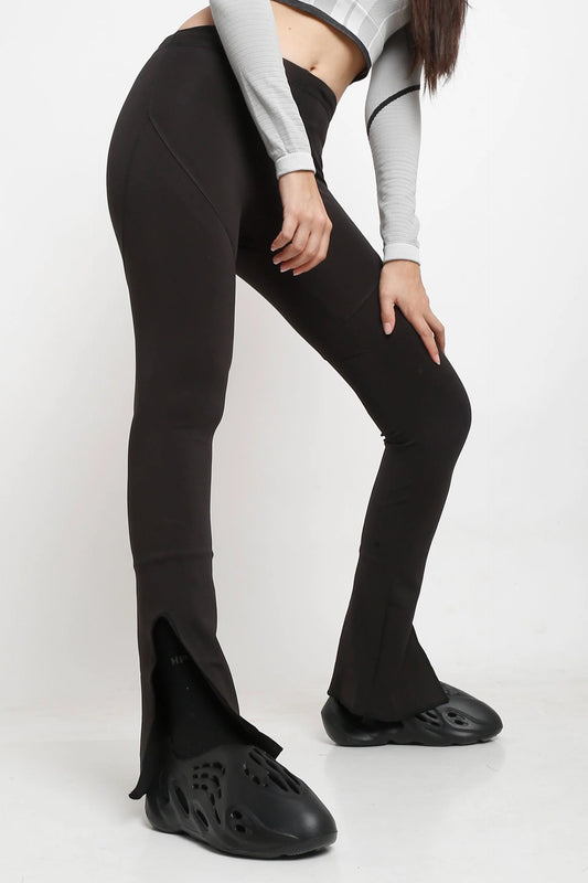 Black Side Slit Flare Pants